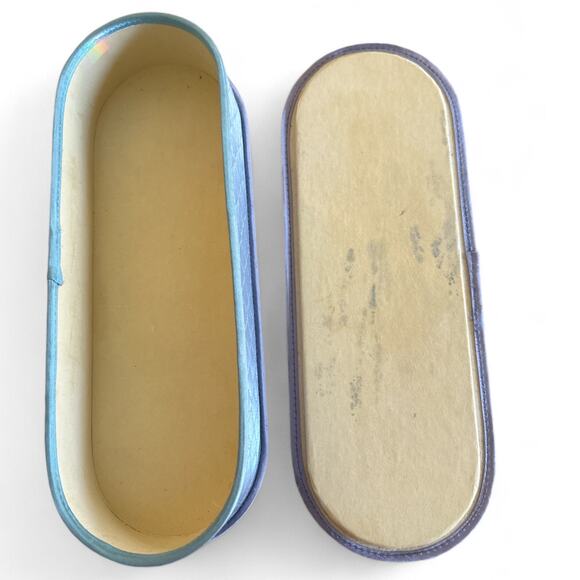 Set of 2 Vintage Kerk Guild Quilted Blue Satin Dresser Vanity Storage Boxes - Picture 5 of 8